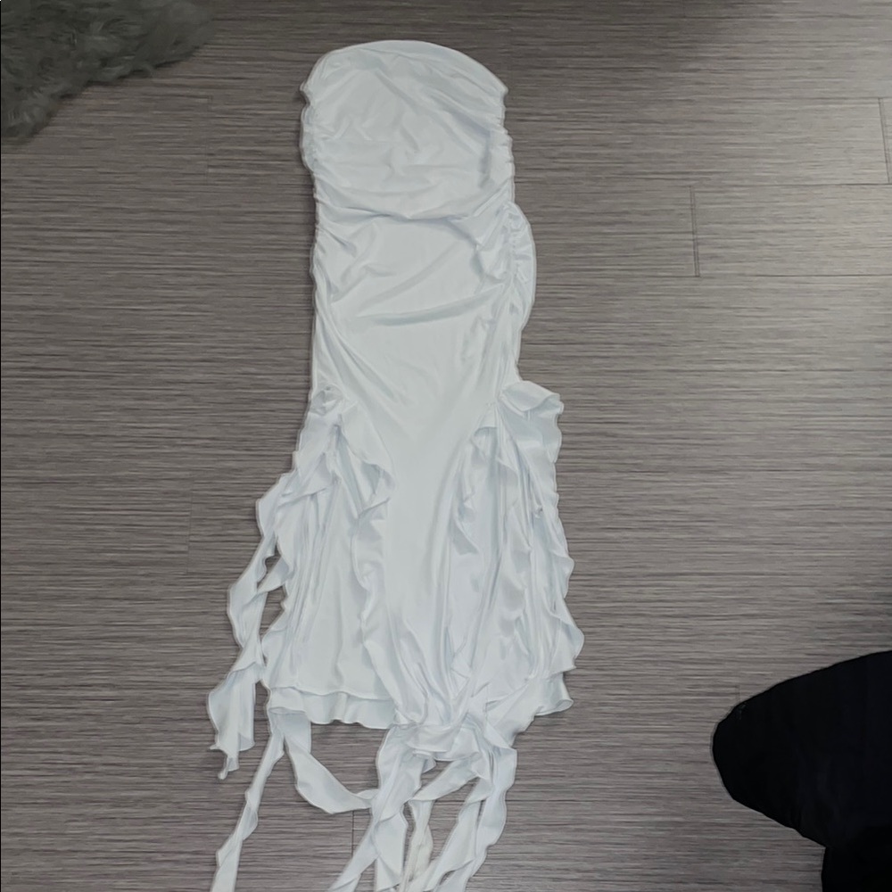Amazon White Ruched Dress with Ties